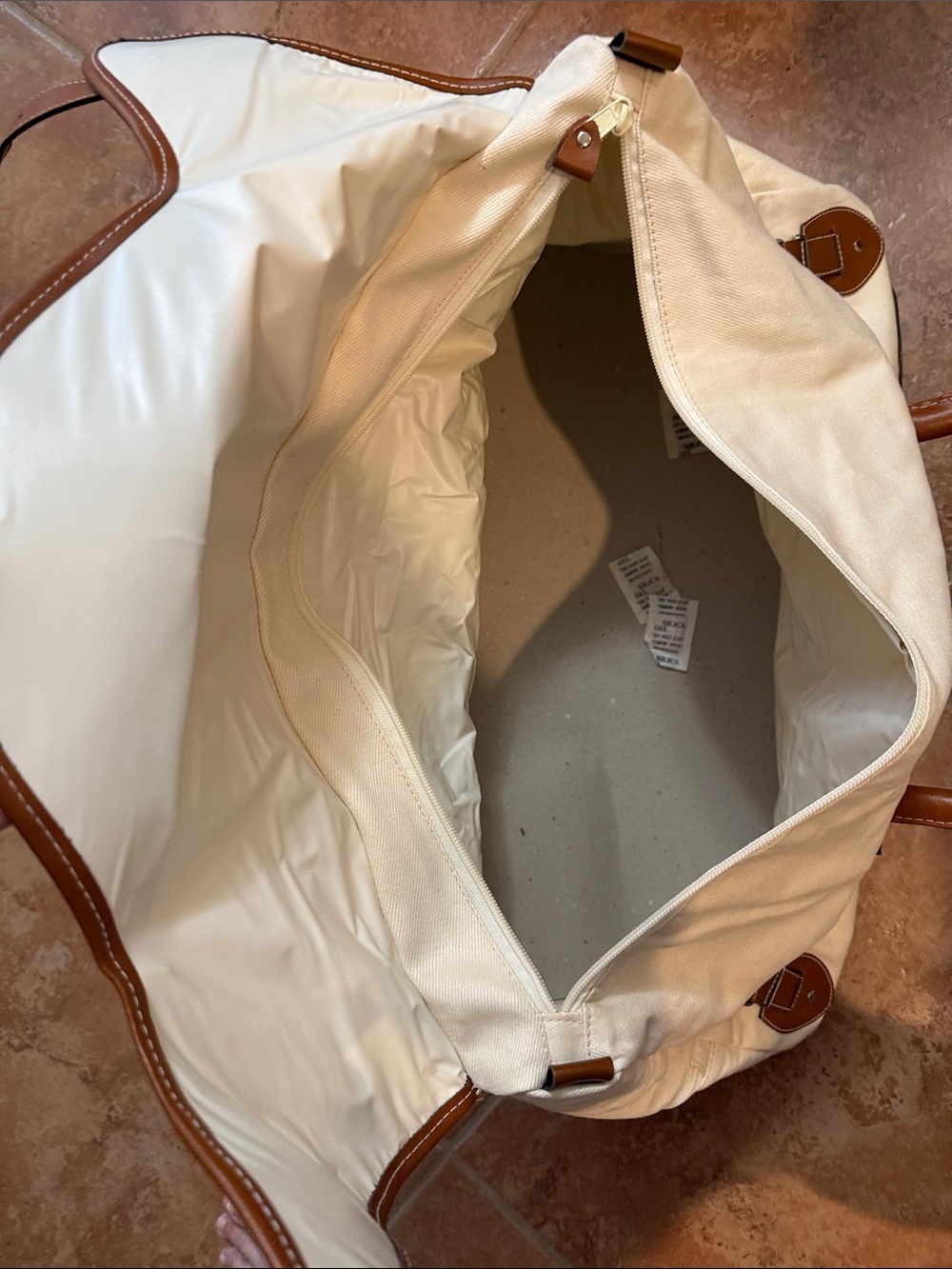 Canvas and Brown Leather Trim Weekender Bag - Picture 7 of 9
